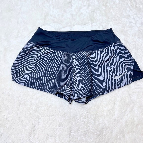 Nike Dri-fit Running Shorts Size XS Navy Blue Gray Zebra Print 905327 Drawstring - Picture 2 of 4
